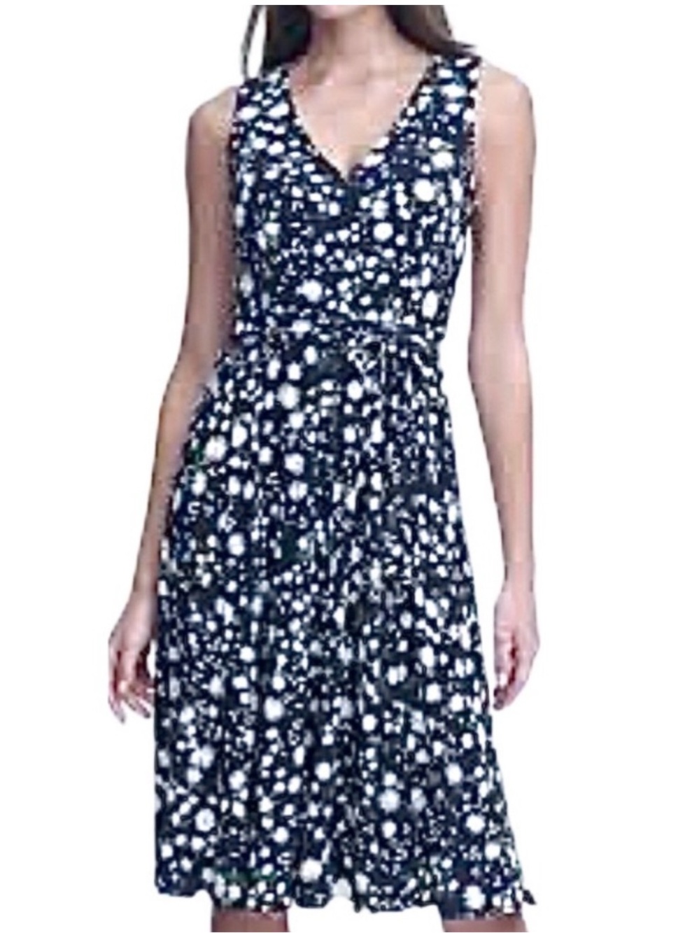 Tommy Hilfiger Sleeveless Midi Dress Belted V-neck Floral Navy Multi Blue Size 2